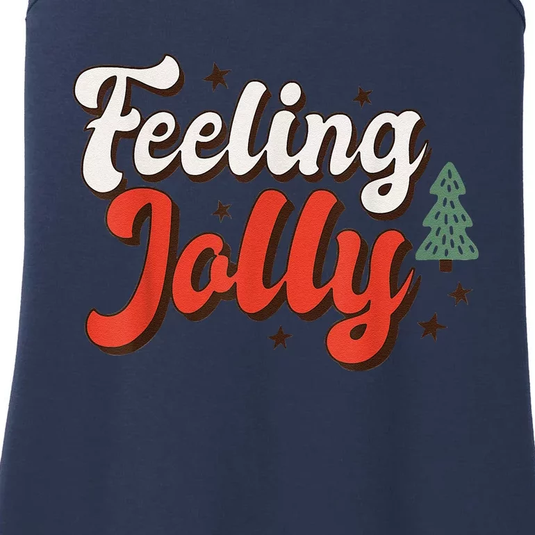 Feeling Jolly Xmas Groovy Vibes Family Christmas Tree Pajama Ladies Essential Tank