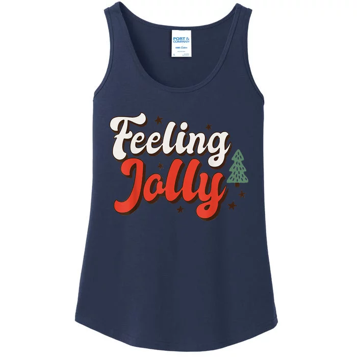 Feeling Jolly Xmas Groovy Vibes Family Christmas Tree Pajama Ladies Essential Tank