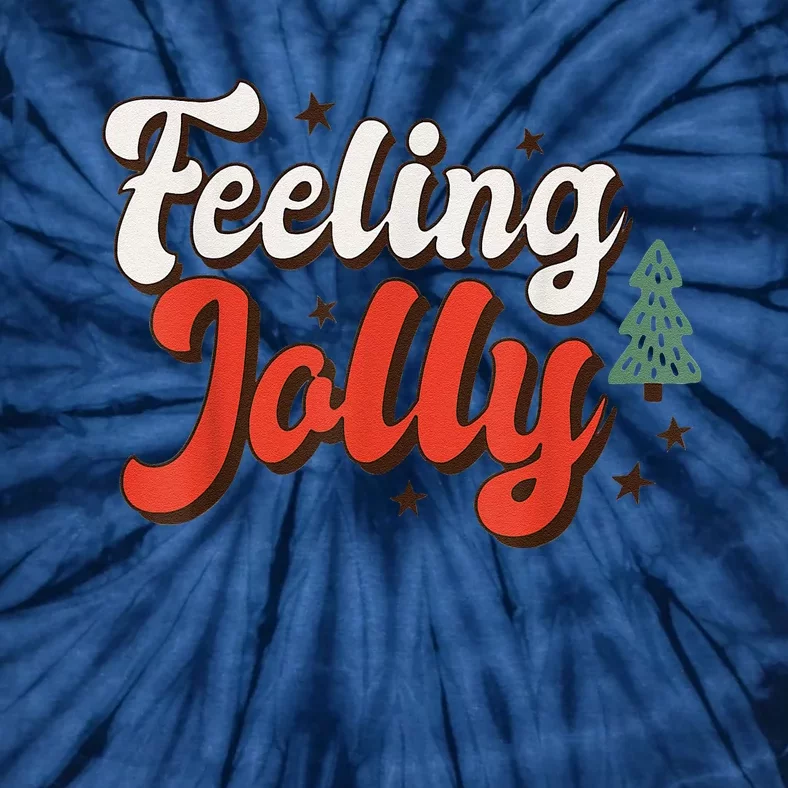 Feeling Jolly Xmas Groovy Vibes Family Christmas Tree Pajama Tie-Dye T-Shirt