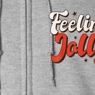 Feeling Jolly Xmas Groovy Vibes Family Christmas Tree Pajama Full Zip Hoodie