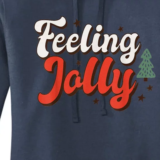 Feeling Jolly Xmas Groovy Vibes Family Christmas Tree Pajama Women's Pullover Hoodie