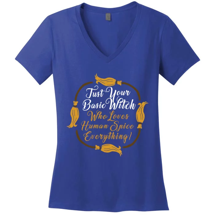 Funny Just Your Basic Witch Who Loves Everything Hu Spice Gift Women's V-Neck T-Shirt