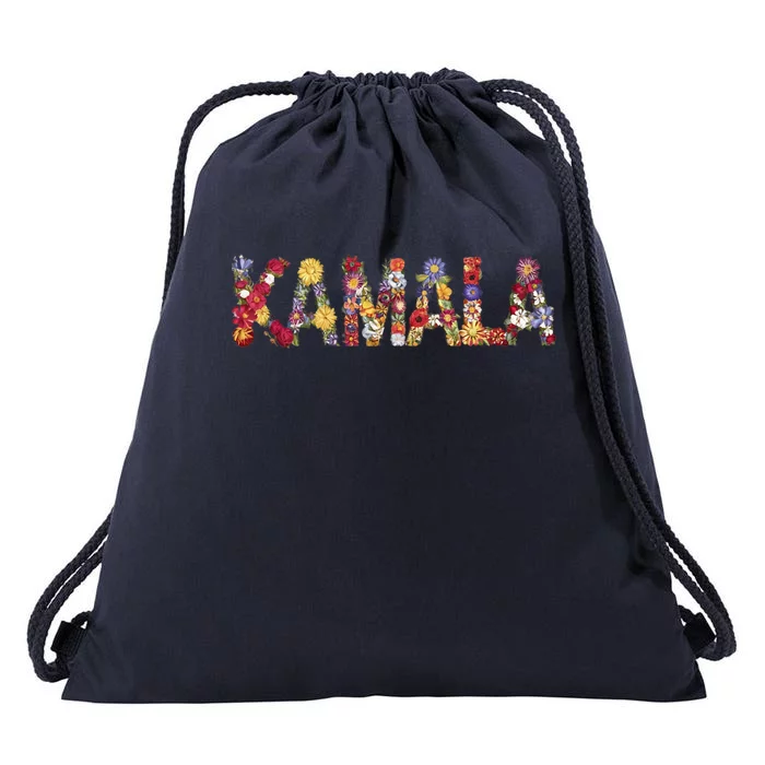 Floral Kamala 2024 Feminine First Female President Drawstring Bag