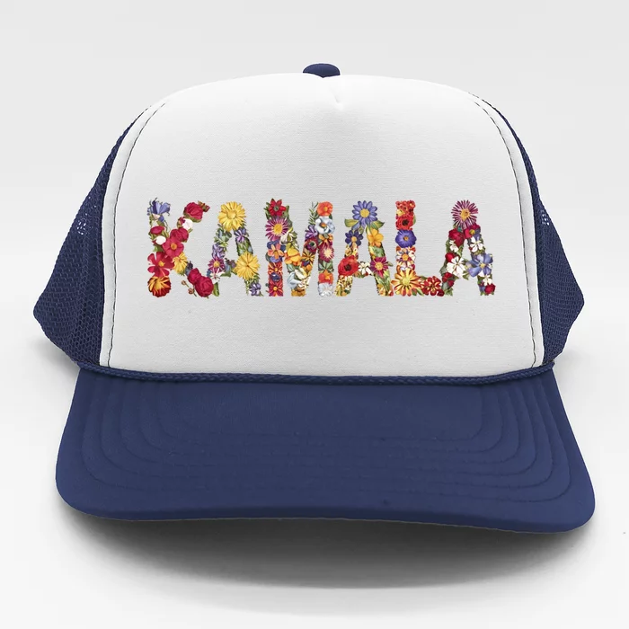 Floral Kamala 2024 Feminine First Female President Trucker Hat