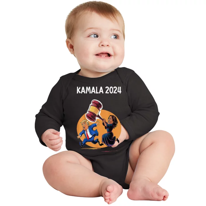 Funny Kamala 2024 Prosecutor Vs Felon Harris Trump Election Baby Long Sleeve Bodysuit