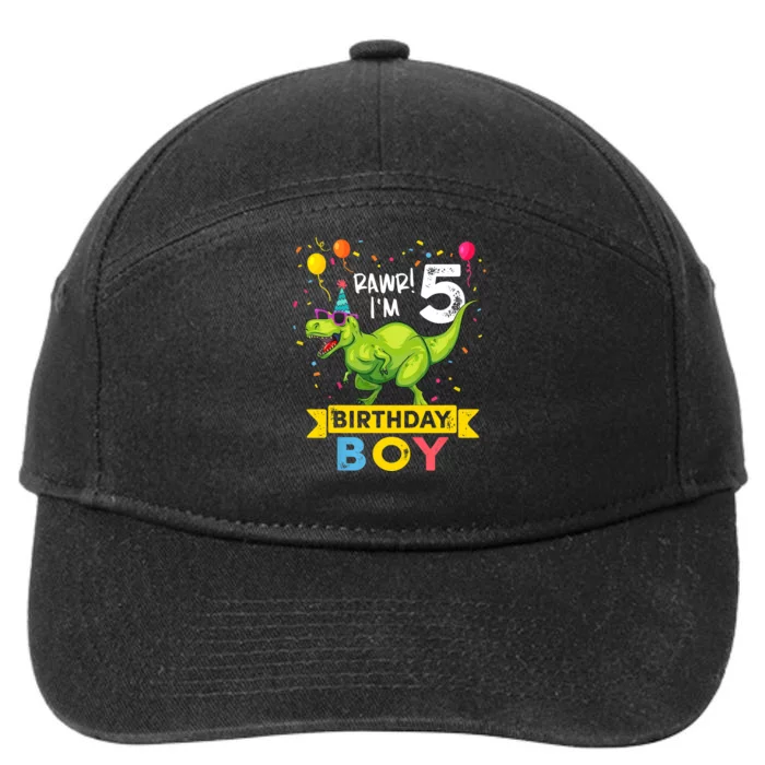 Funny Kids 5 Year Old Gift 5th Birthday Boy T Rex Dinosaur Gift 7-Panel Snapback Hat