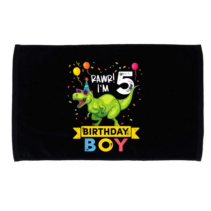 Funny Kids 5 Year Old Gift 5th Birthday Boy T Rex Dinosaur Gift Microfiber Hand Towel