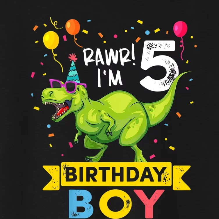 Funny Kids 5 Year Old Gift 5th Birthday Boy T Rex Dinosaur Gift Women's Crop Top Tee