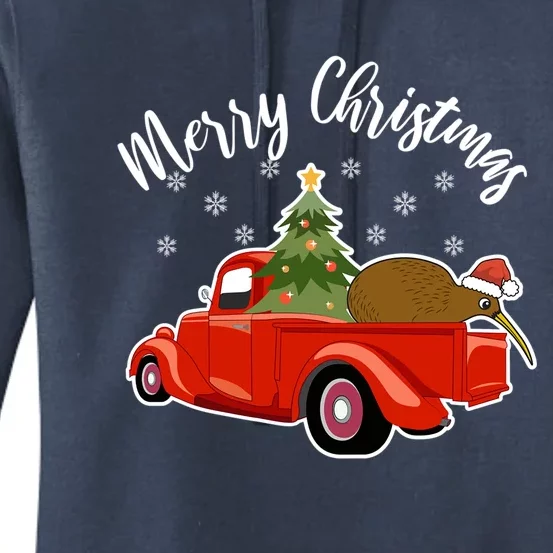 Funny Kiwi Bird Lover Xmas Santa Hat Red PickUp Truck Funny Gift Women's Pullover Hoodie