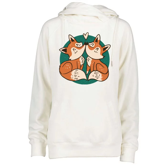 Foxes Kissing Cute Womens Funnel Neck Pullover Hood