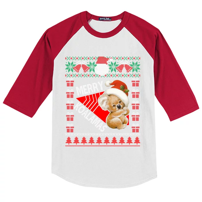 Funny Koala Christmas Lights Ugly Sweater Xmas Gift Kids Colorblock Raglan Jersey