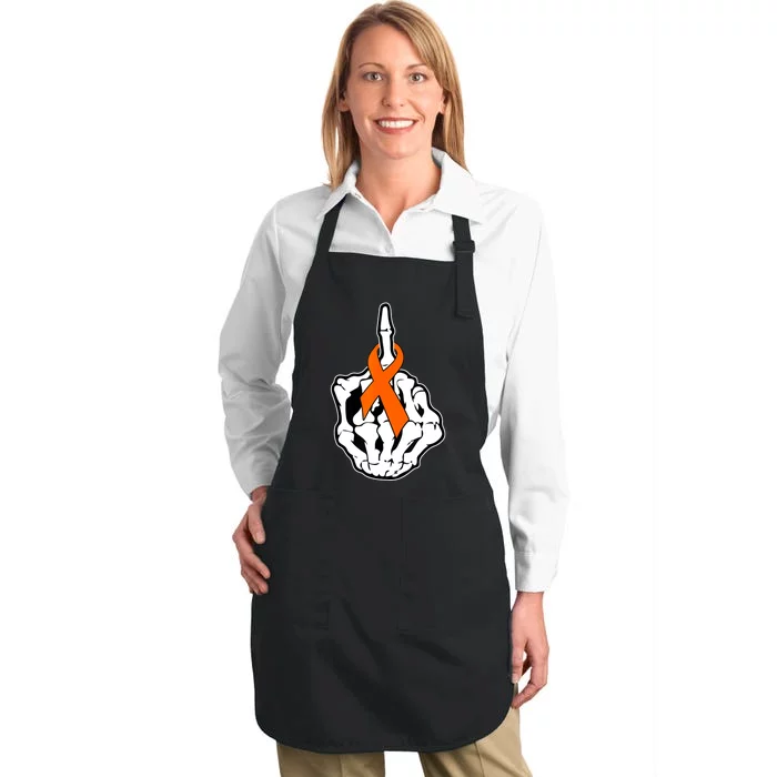 Fuck Kidney Cancer Awareness Middle Finger Orange Ribbon Full-Length Apron With Pocket