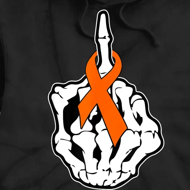 Fuck Kidney Cancer Awareness Middle Finger Orange Ribbon Tie Dye Hoodie