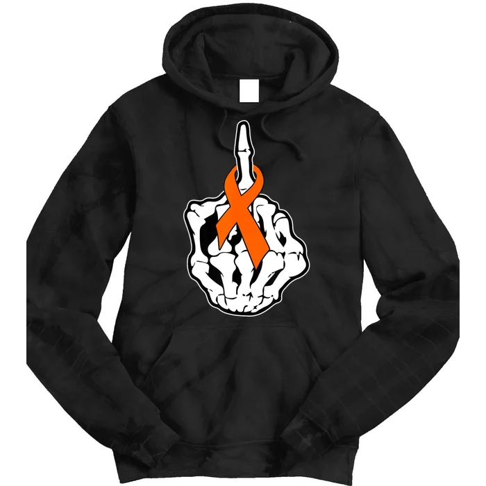 Fuck Kidney Cancer Awareness Middle Finger Orange Ribbon Tie Dye Hoodie