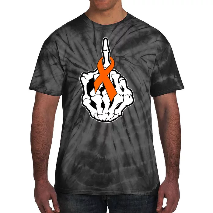 Fuck Kidney Cancer Awareness Middle Finger Orange Ribbon Tie-Dye T-Shirt