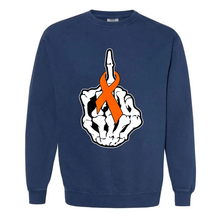 Fuck Kidney Cancer Awareness Middle Finger Orange Ribbon Garment-Dyed Sweatshirt