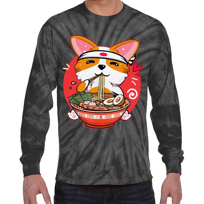 Funny Kawaii Corgi Ramen Cute Japanese Manga Anime Gift Dog Lovers Tie-Dye Long Sleeve Shirt