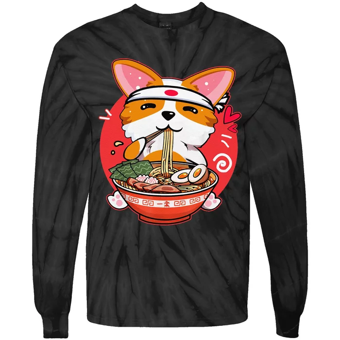 Funny Kawaii Corgi Ramen Cute Japanese Manga Anime Gift Dog Lovers Tie-Dye Long Sleeve Shirt