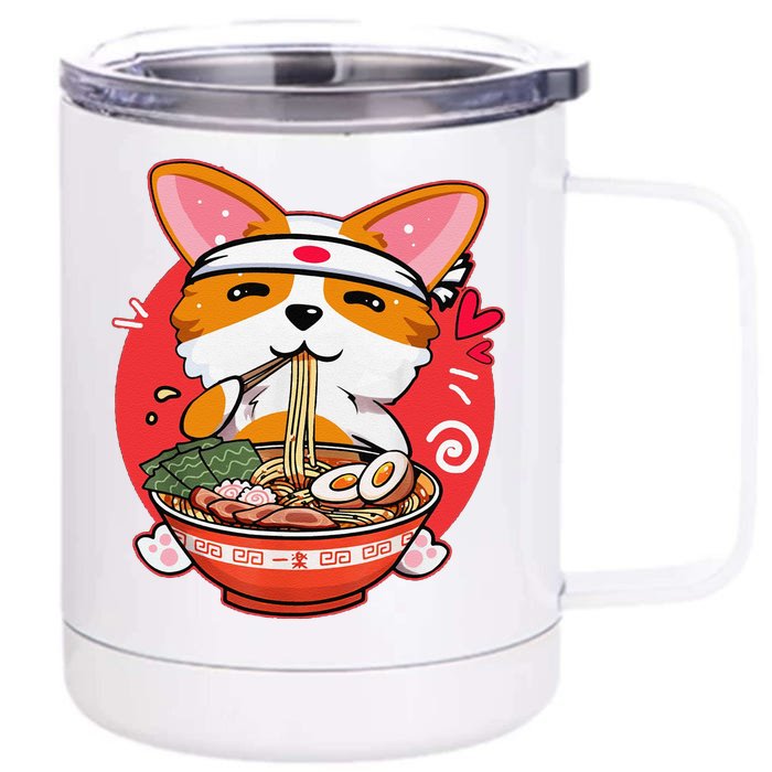 Funny Kawaii Corgi Ramen Cute Japanese Manga Anime Gift Dog Lovers Front & Back 12oz Stainless Steel Tumbler Cup