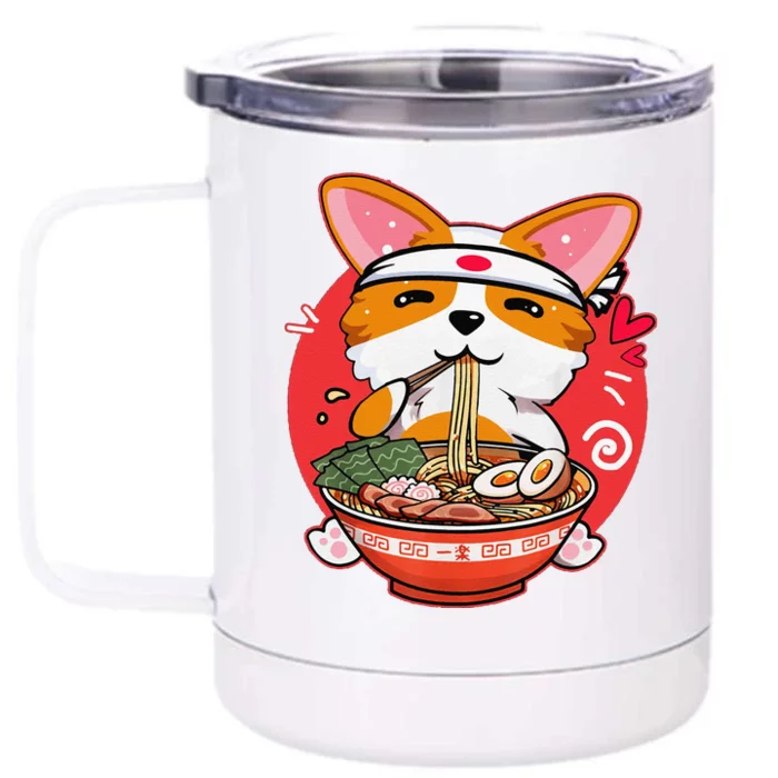 Funny Kawaii Corgi Ramen Cute Japanese Manga Anime Gift Dog Lovers Front & Back 12oz Stainless Steel Tumbler Cup