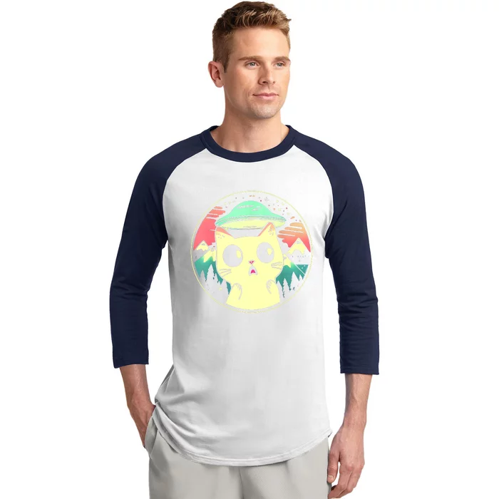 Funny Kawaii Cat Aliens And Ufo Baseball Sleeve Shirt