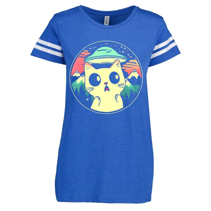 Funny Kawaii Cat Aliens And Ufo Enza Ladies Jersey Football T-Shirt