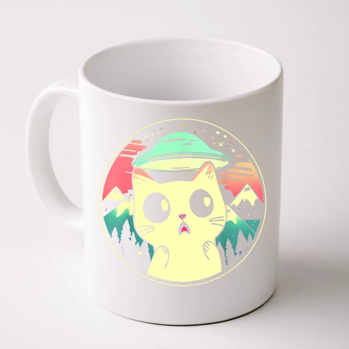 Funny Kawaii Cat Aliens And Ufo Front & Back Coffee Mug