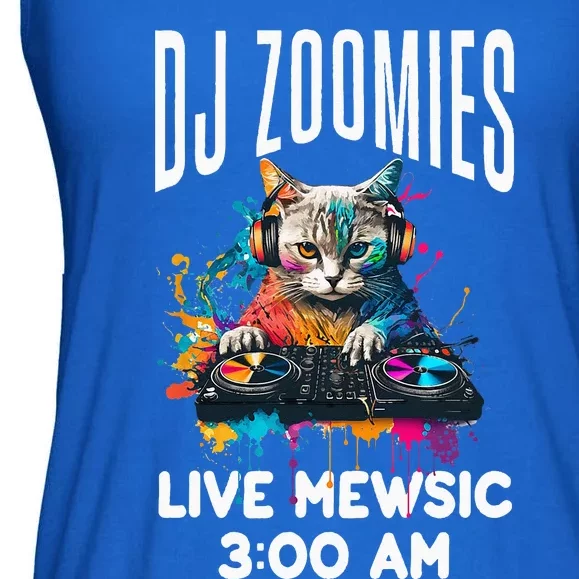 Funny Kitty Cat Lover Rainbow Funny DJ Music Zoomies Ladies Essential Flowy Tank