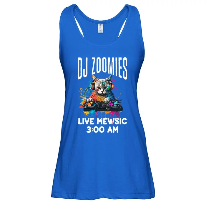 Funny Kitty Cat Lover Rainbow Funny DJ Music Zoomies Ladies Essential Flowy Tank