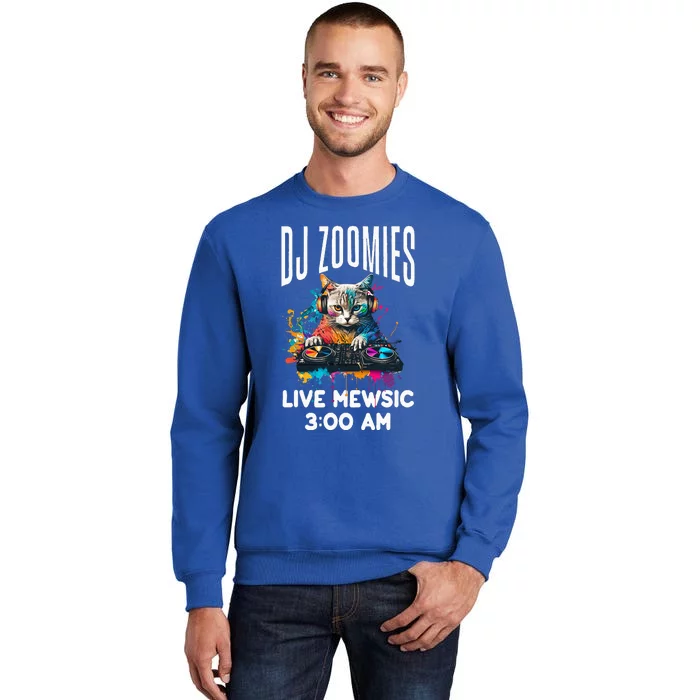 Funny Kitty Cat Lover Rainbow Funny DJ Music Zoomies Tall Sweatshirt