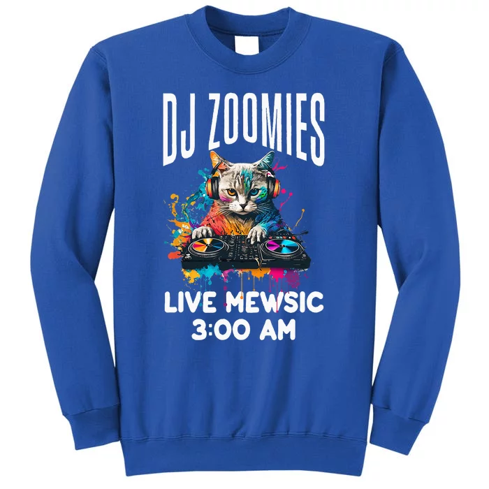 Funny Kitty Cat Lover Rainbow Funny DJ Music Zoomies Tall Sweatshirt