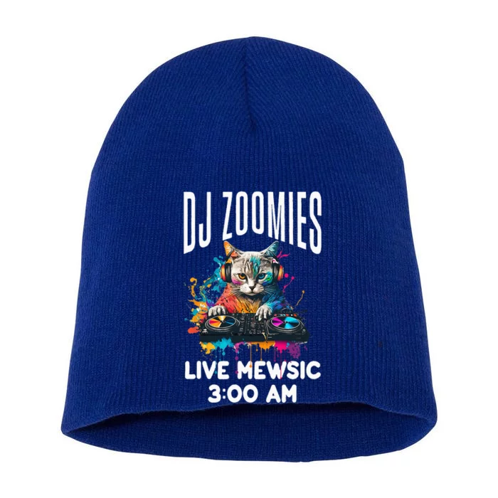 Funny Kitty Cat Lover Rainbow Funny DJ Music Zoomies Short Acrylic Beanie