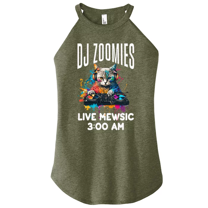 Funny Kitty Cat Lover Rainbow Funny DJ Music Zoomies Women’s Perfect Tri Rocker Tank