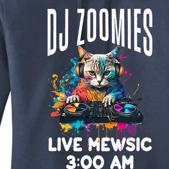 Funny Kitty Cat Lover Rainbow Funny DJ Music Zoomies Women's Pullover Hoodie