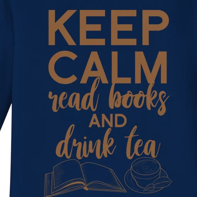 Funny Keep Calm Read Books And Tea Gift Gift Baby Long Sleeve Bodysuit