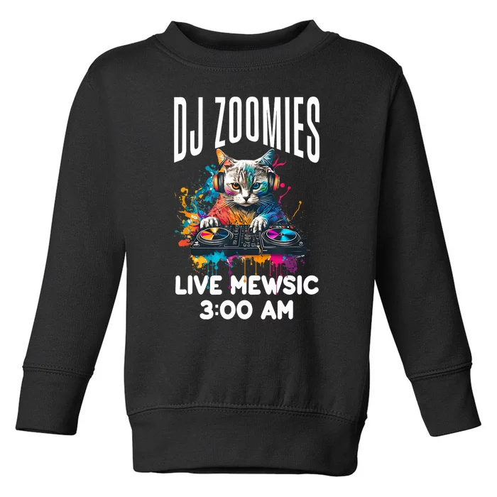 Funny Kitty Cat Lover Rainbow Funny DJ Music Zoomies Toddler Sweatshirt