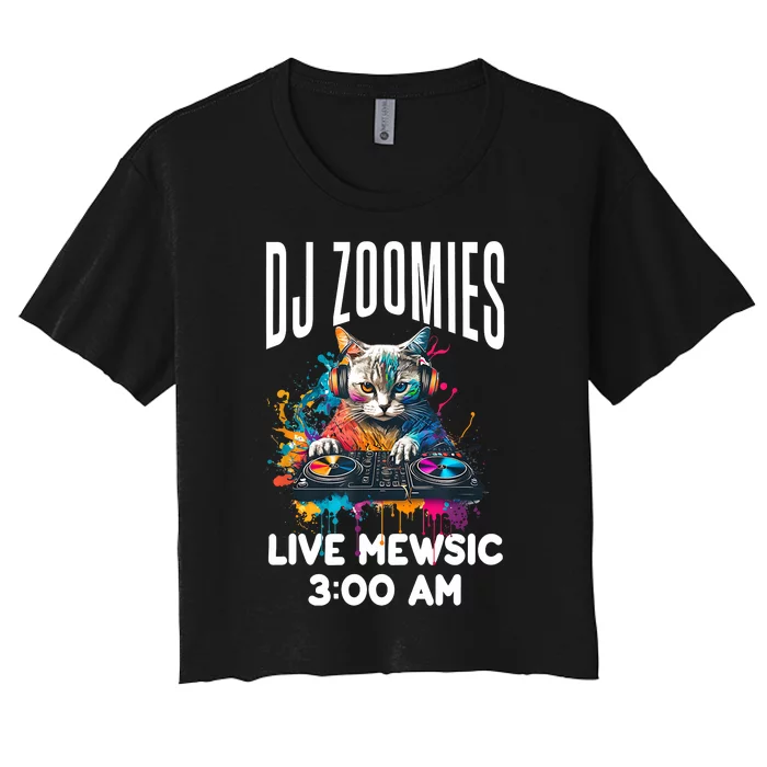 Funny Kitty Cat Lover Rainbow Funny DJ Music Zoomies Women's Crop Top Tee