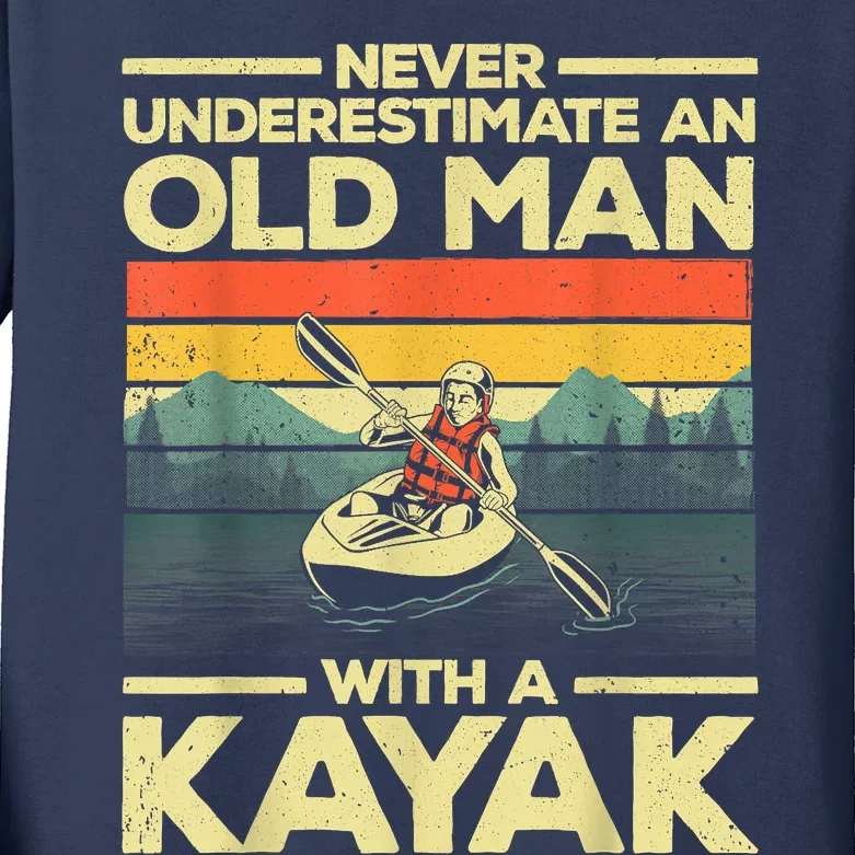 Funny Kayaking Design For Men Grandpa Kayaker Kayak Lovers Kids Long Sleeve Shirt