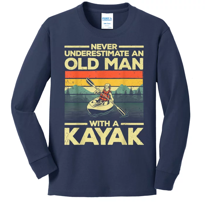 Funny Kayaking Design For Men Grandpa Kayaker Kayak Lovers Kids Long Sleeve Shirt