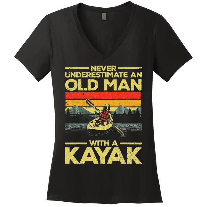 Funny Kayaking Design Grandpa Kayaker Kayak Lovers Women's V-Neck T-Shirt