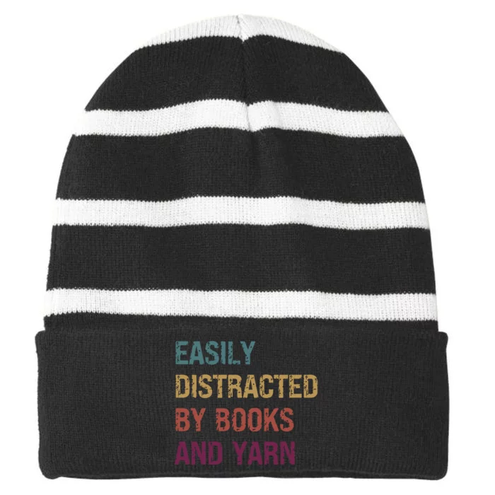 Funny Knitting Easily Distracted By Knitting Books Yarn Striped Beanie with Solid Band