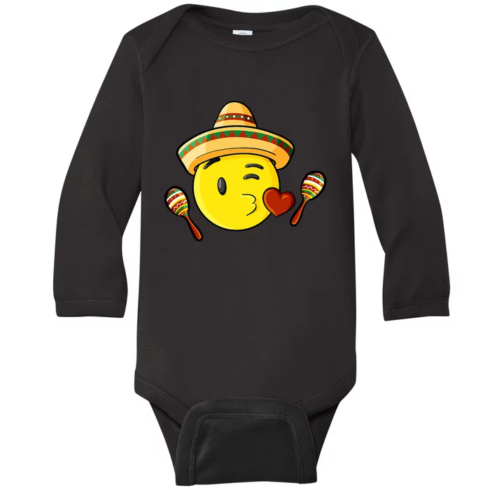 Fiesta Kiss Emoticon Cinco De Mayo Mexican Gift Baby Long Sleeve Bodysuit