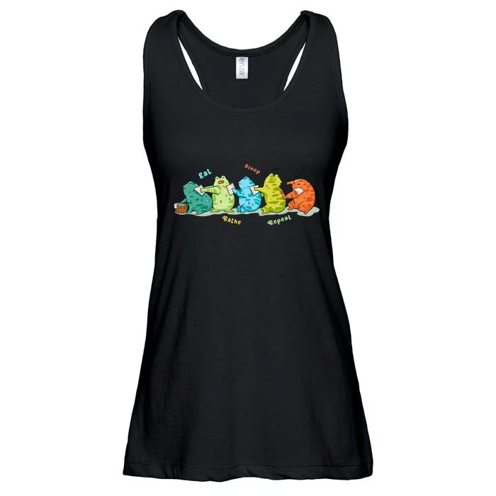 Funny Kawaii Frog Eat. Sleep. Bathe. Repeat Gift Ladies Essential Flowy Tank