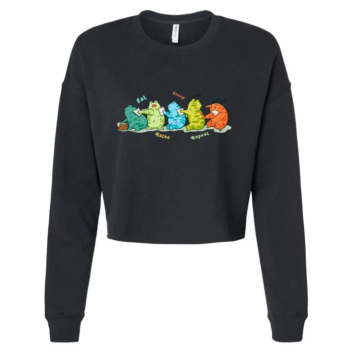 Funny Kawaii Frog Eat. Sleep. Bathe. Repeat Gift Cropped Pullover Crew