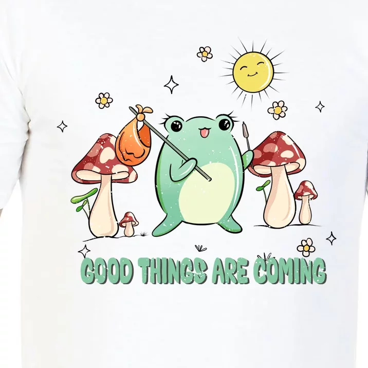 Frog with Mushroom Hat Cute Cottagecore Aesthetic Gift Comfort Colors T-Shirt