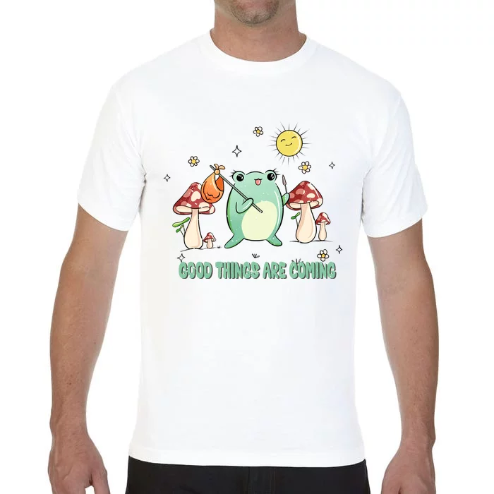 Frog with Mushroom Hat Cute Cottagecore Aesthetic Gift Comfort Colors T-Shirt