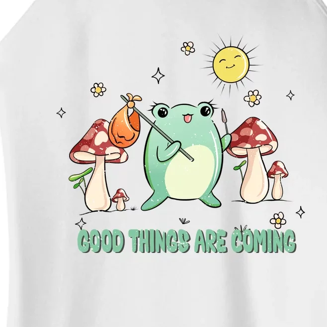 Frog with Mushroom Hat Cute Cottagecore Aesthetic Gift Women’s Perfect Tri Rocker Tank