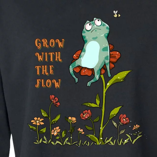 Funny Kawaii Frog Grow With The Flow Gift Cropped Pullover Crew