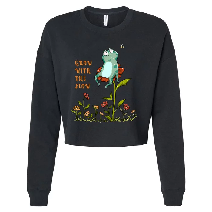 Funny Kawaii Frog Grow With The Flow Gift Cropped Pullover Crew