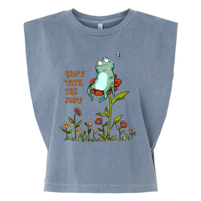 Funny Kawaii Frog Grow With The Flow Gift Garment-Dyed Women's Muscle Tee